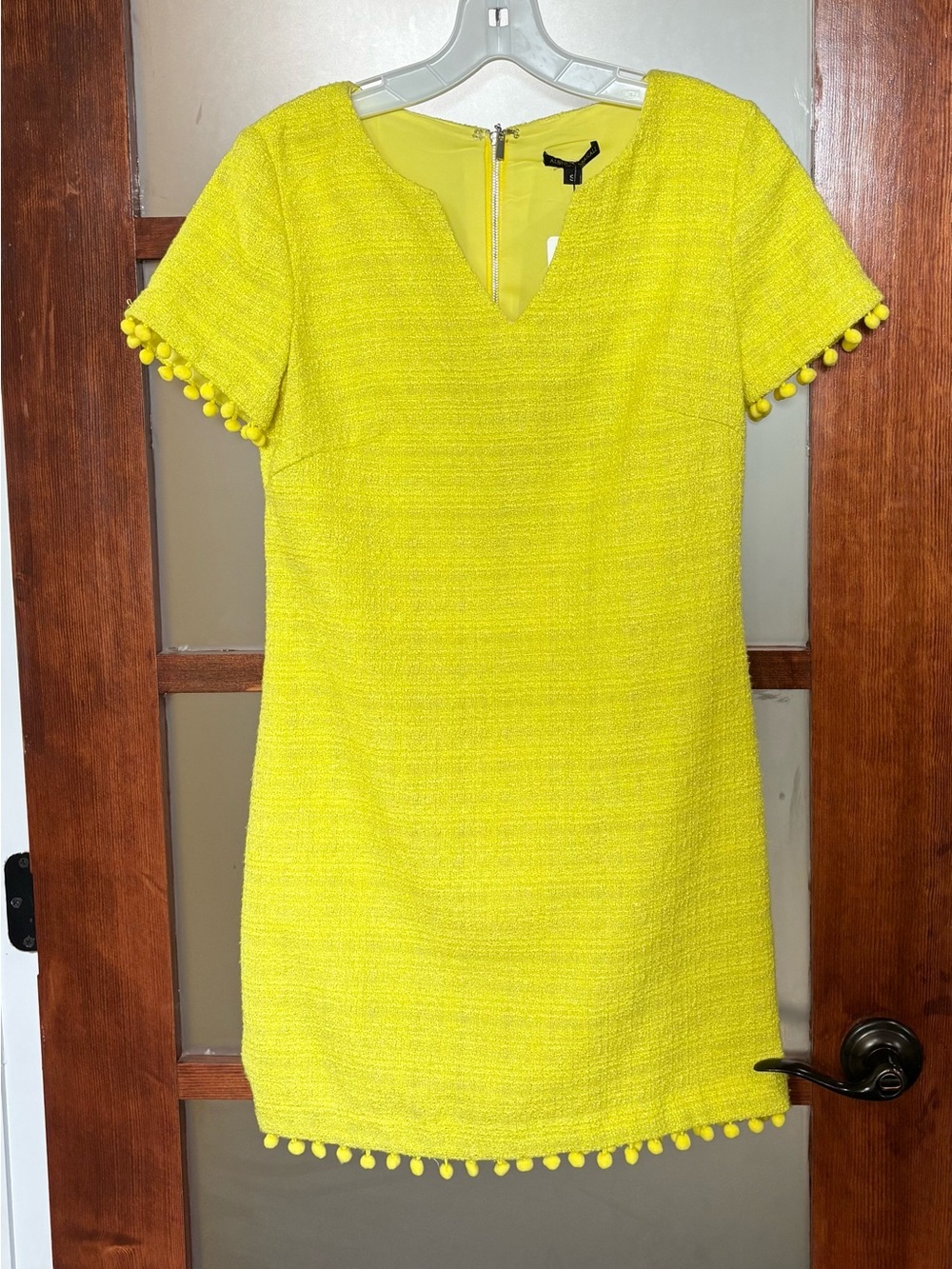 Alberto Makali Yellow Pom-Pom Trim Mini Shift Dress